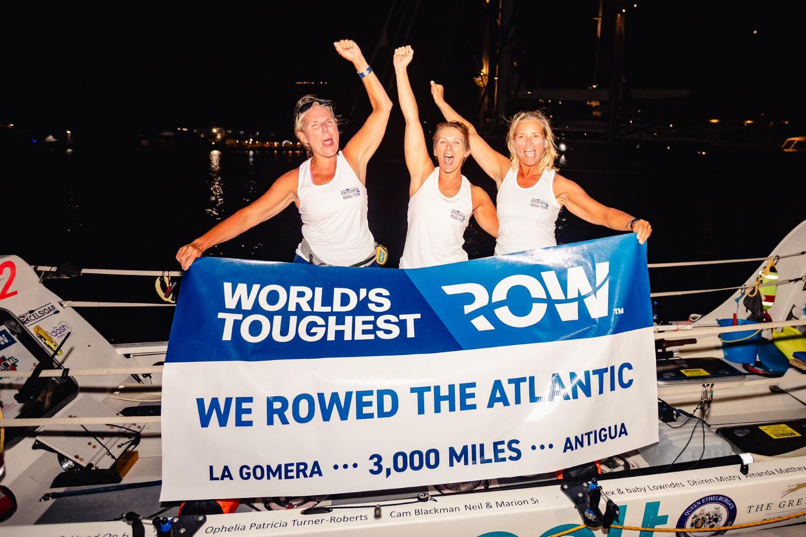 Nicki, Caroline & Rachel celebrating their Atlantic Row