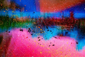 Coloured droplets on glass